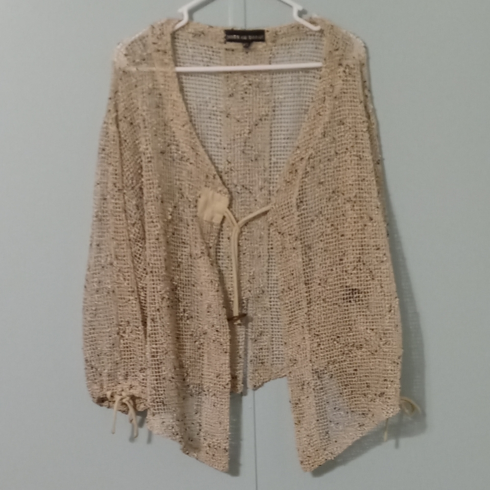Mirror Image Sweater/Cardigan with loop/wood bead soft size 2X Brown/Black